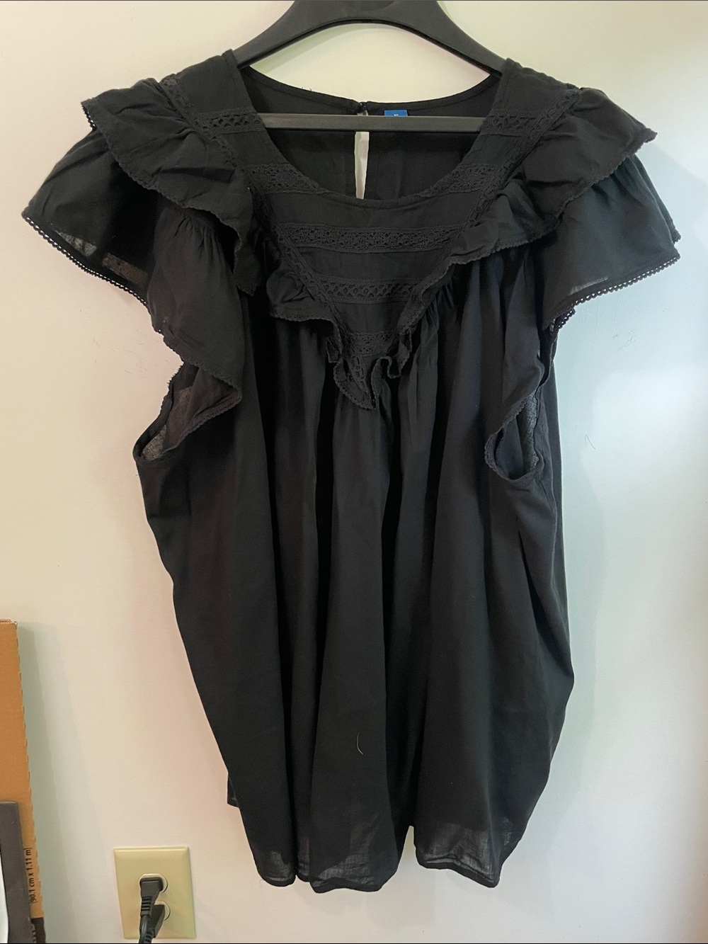 Old Navy Black Ruffle Cap Sleeve Semi-sheer Blouse 4X